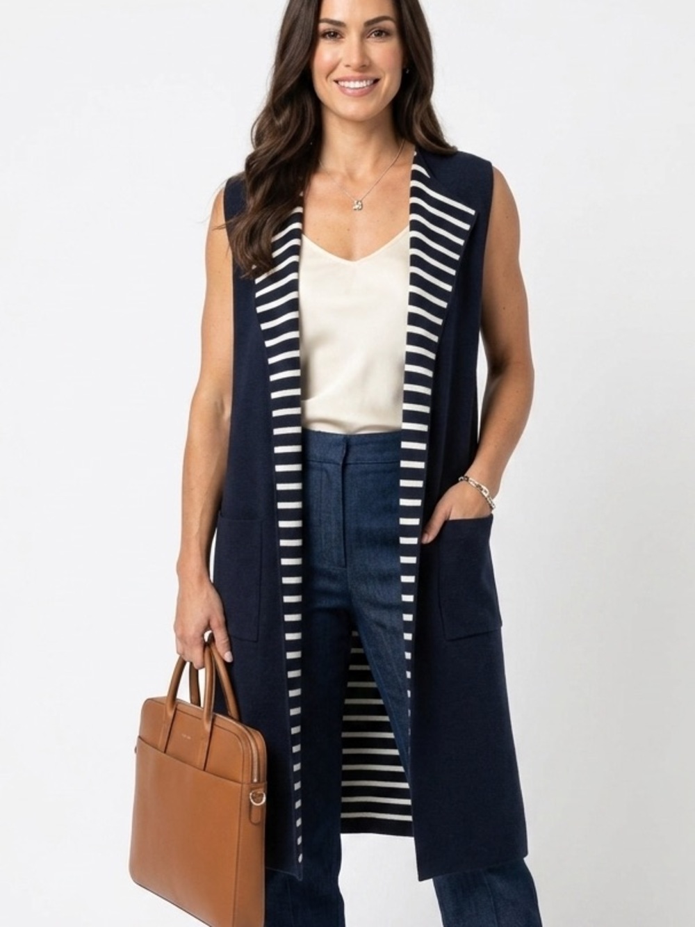 ANTHROPOLOGIE | MOTH LINE SLEEVELESS DUSTER VEST WITH STRIPED TRIM